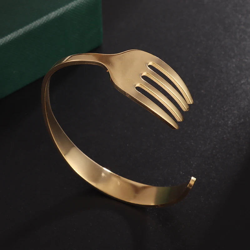 Creative Design Cutlery Knife Fork Men Bangles Women Stainless Steel Friendship Arm Cuff Open Bracelet Fun Trend Jewelry