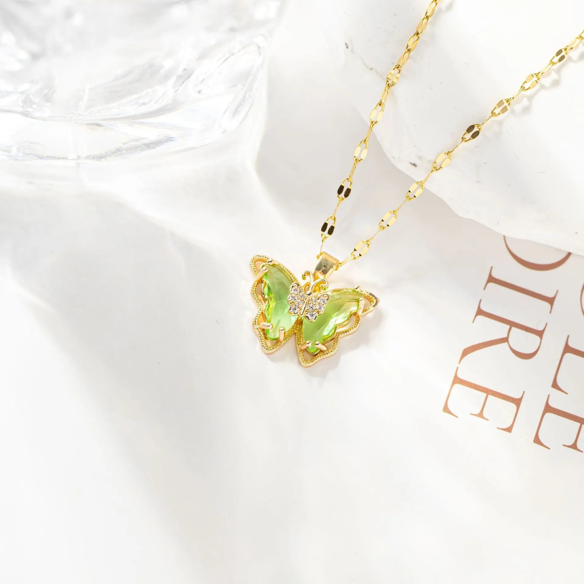 Micro-inlaid Crystal Butterfly Necklace Fashion European American Style Cute Classic Light Luxury Transparent Clavicle Chain