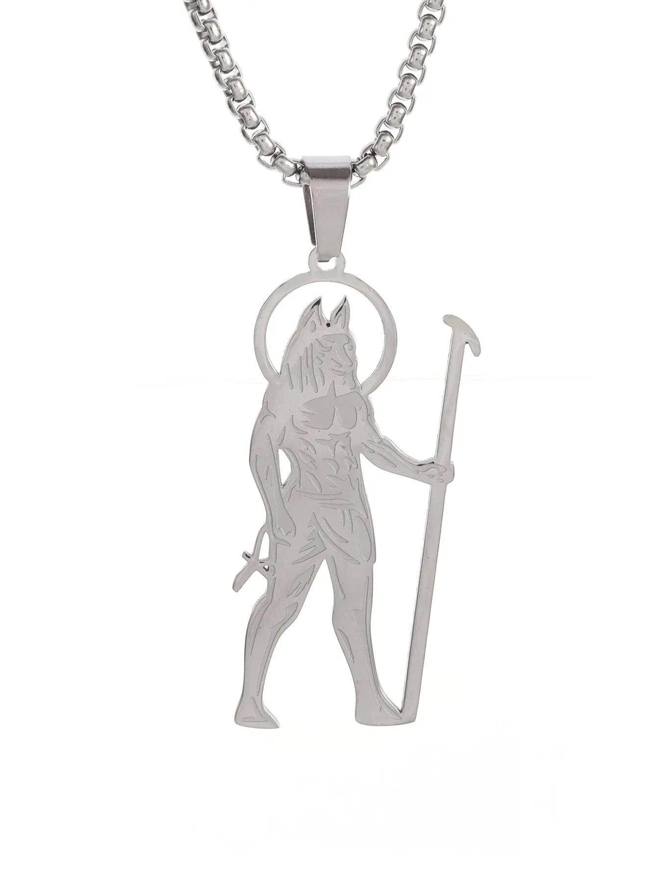Ancient Egyptian Pharaoh Life Anka Cross Stainless Steel Necklace Anubis Totem Pendant Men\'s Amulet Jewelry Leather Rope Chain