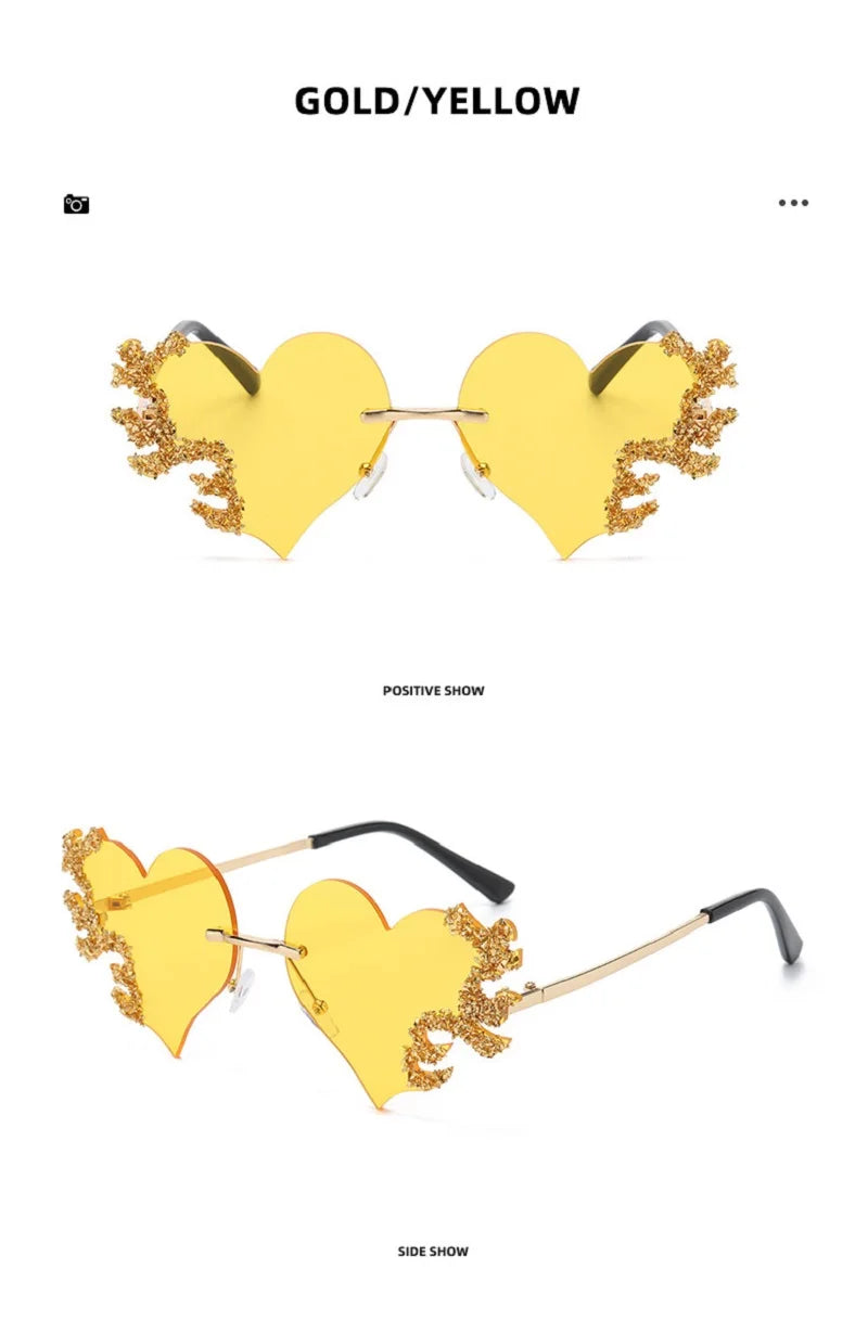 2024 Fashion Heart Shaped Sunglasses Luxury Diamond Funny Personality Rimless Sun Glasses Halloween Party Christmas Decoration