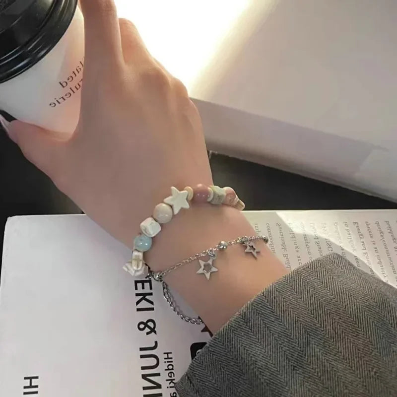 Women Summer Dopamine Sweet Cool Rhinestone Stars Bracelets Cute Cartoon Black Cat Heart Beads Bracelet Fashion Jewelry Gifts