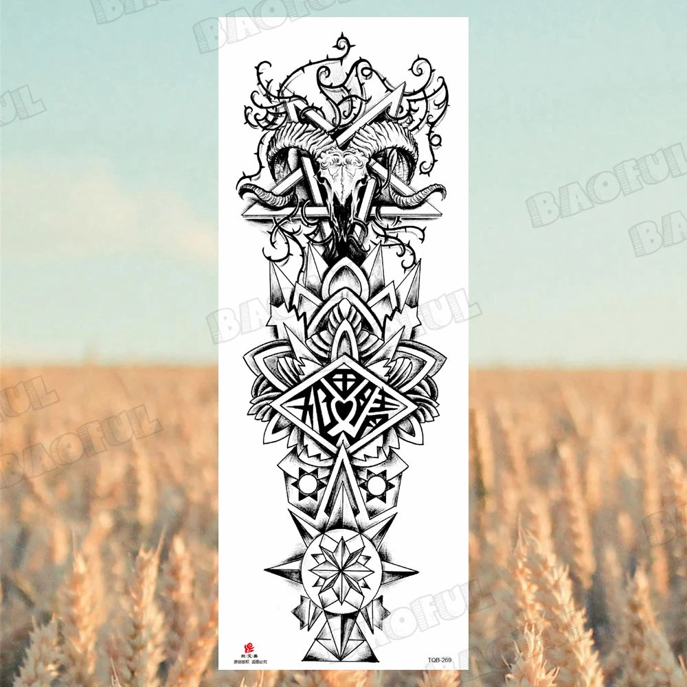 Arm Sleeve Temporary Tattoos For Women Men Realistic Wolf Lion Rosette War Maori Flower Fake Tattoo Stickers Sexy Thigh Tatoos