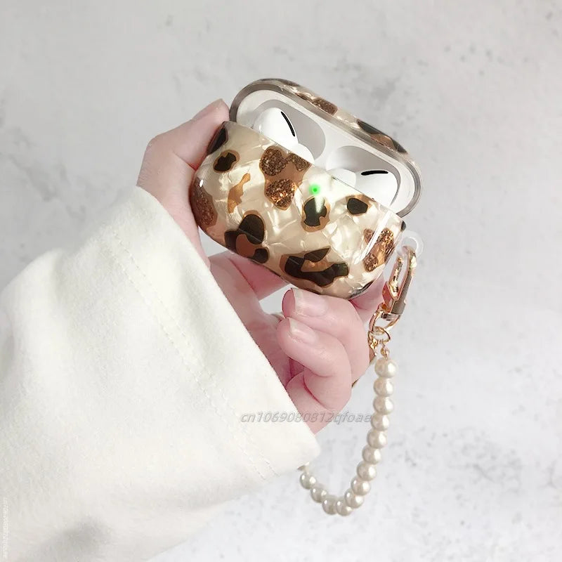 Pearl Earphone Cases For Airpods Pro 2 Leopard Pendant Headphone Protective Cover For Apple Airpod 3 Pro 2 1 3rd Generation Case
