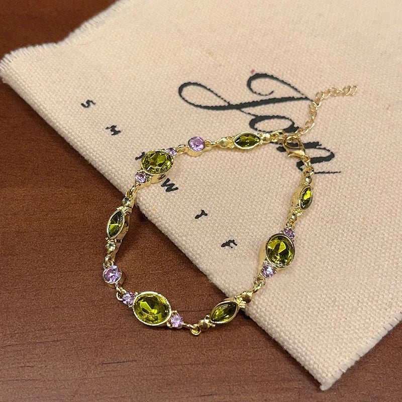 Simple Green Crystal Bracelet Fashion Korean Style Delicate Bracelet Jewelry Women for Commuting
