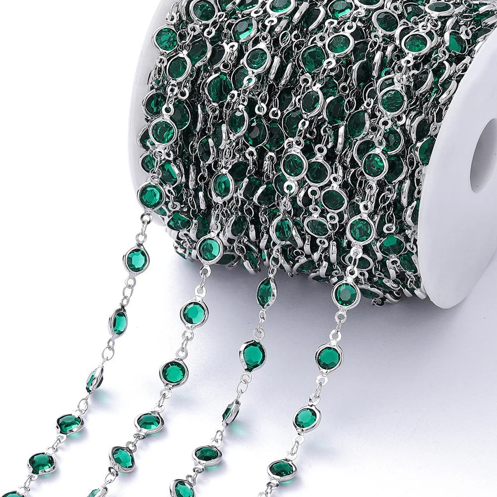 1Meter Colorful Glass Crystal Beads Chain Copper Chains For Necklace Bracelet Jewelry Making DIY Components Accessories