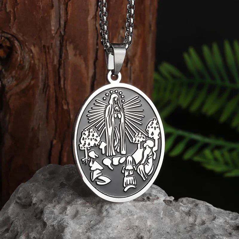 Beautiful Stainless Steel Catholic Virgin Mary Portrait Square Pendant Necklace for Men and Women Religious Catholic Jewelry