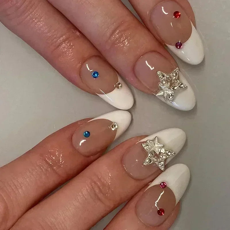 24pcs detachable sweet cool ballet false nails with star y2k designs acrylic press on nails coffin almond fake nails with glue