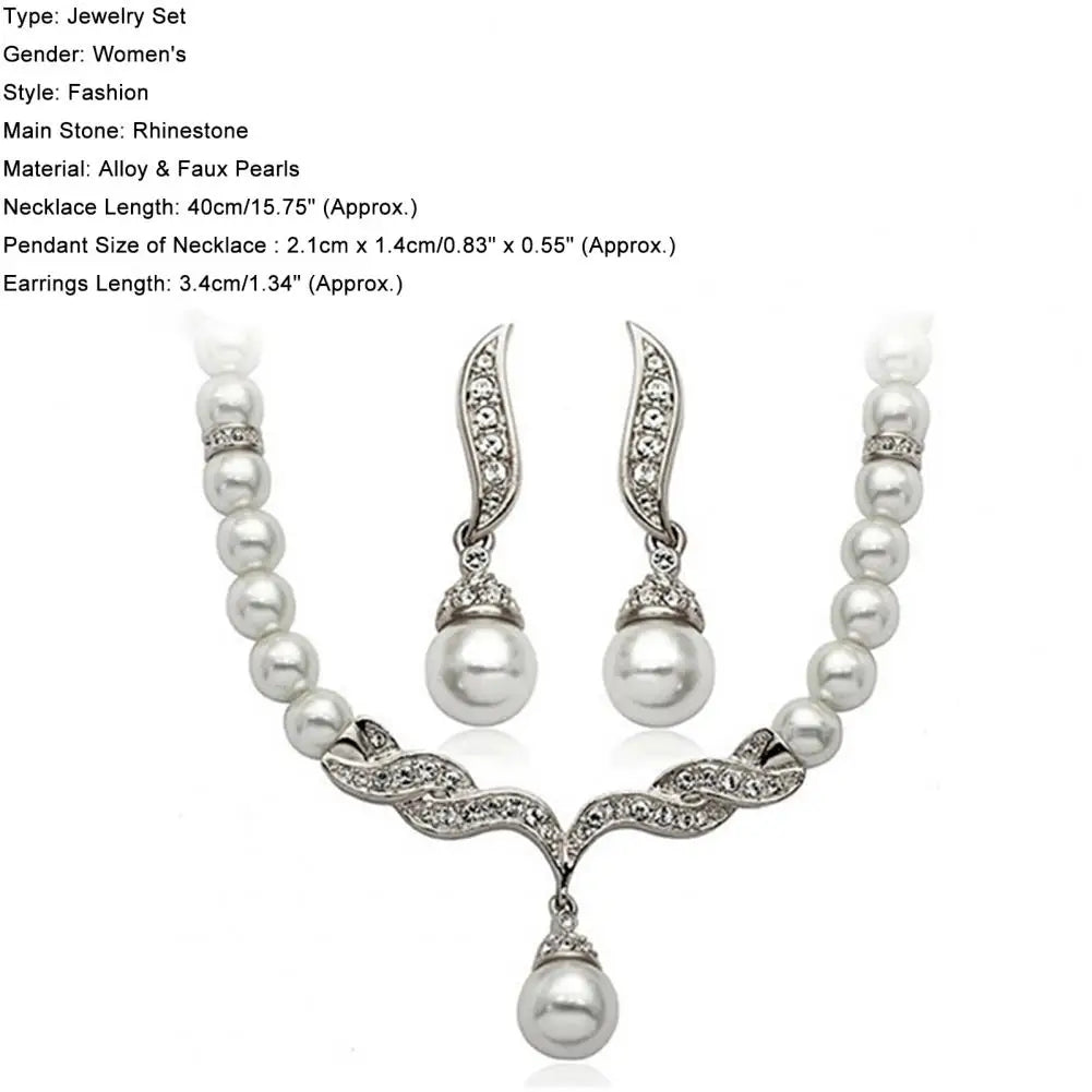 Necklace Earrings Women Jewelry Set Faux Pearl Bridal Wedding Alloy Party Studs Necklace Earrings Set Gifts
