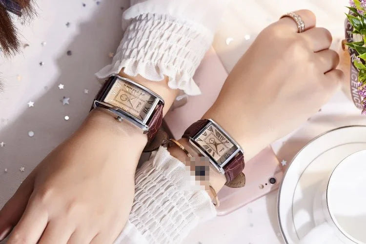 Couple Quartz Watch Luxury Rectangle Dial Women Men Leather Band Watches Luxury Gift Casual Wristwatch Relojes Para Mujer