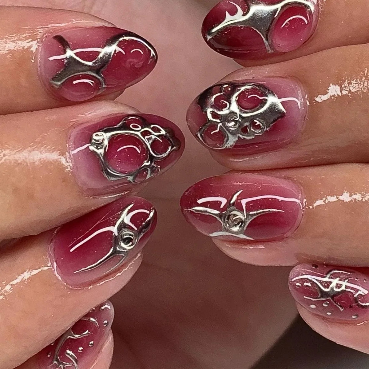 24pc Sweet Cool Hot Girl False Nail with glue Wearable black y2k pink diamond fake nails with designs press on nails Art Almond