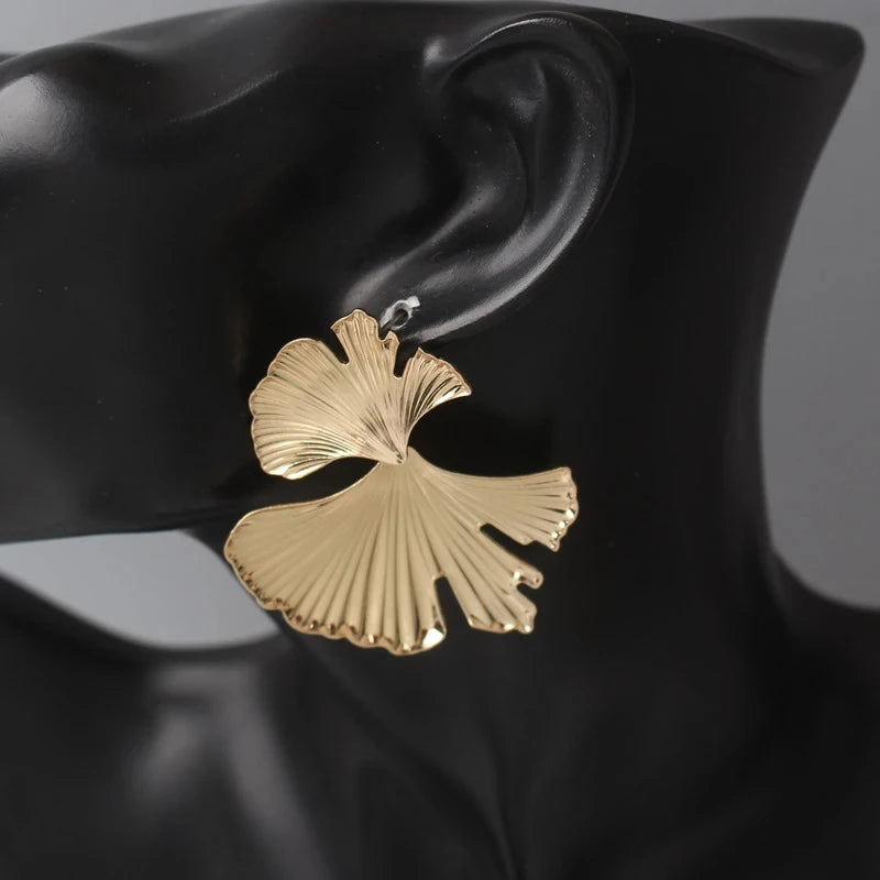 New Ginkgo Biloba Dangle Earrings for Women Gold Color Top Metal Statement Drop Earrings boucle d'oreille Unusual Earrings