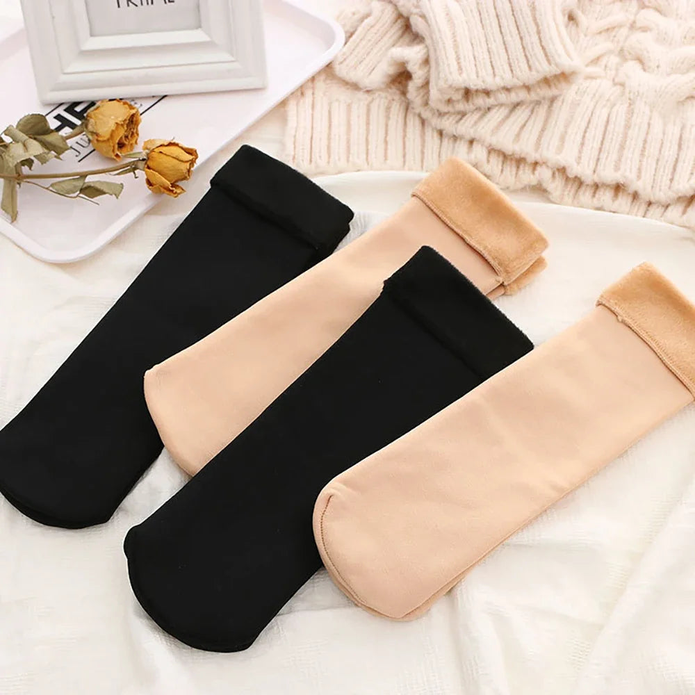 Female Winter Fleece Thick Warm Socks Soft Comfortable Solid Color Home Floor Thick Stocking Soft Boots Sleeping Socks
