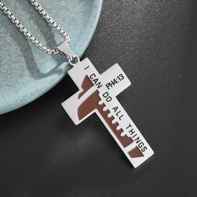 Fashion Punk Red Cross Templar Pendant Necklace Men\\'s Personalized Retro Christian Religious Jewelry