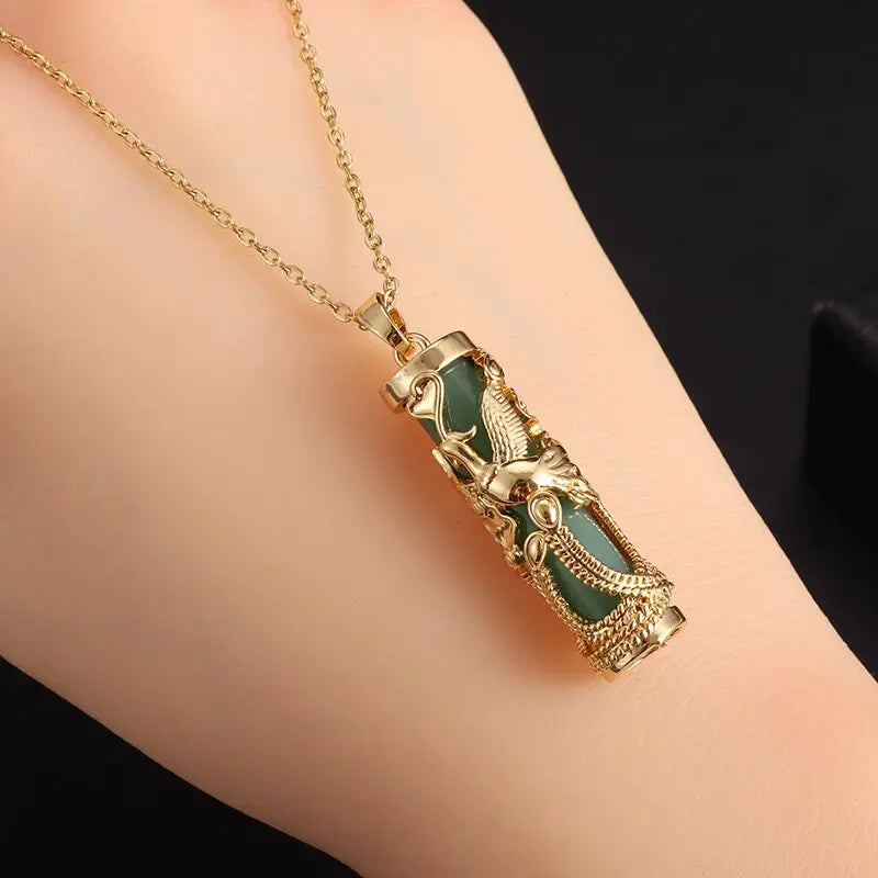 Exquisite Luxury Bamboo Imitation Jade Dragon Column Phoenix Necklace Suitable for Men and Women's Fashionable Charm Jewelry