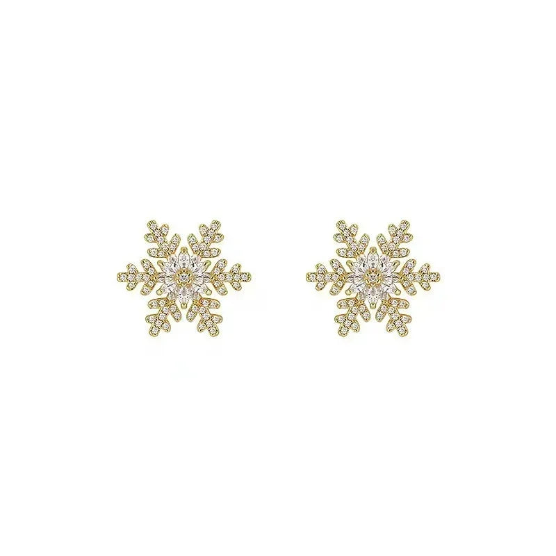 Elegant Snowflake Stud Earrings for Women Korean Fashion Imitation Pearl Crystal Zircon Earring Girls Party Jewelry