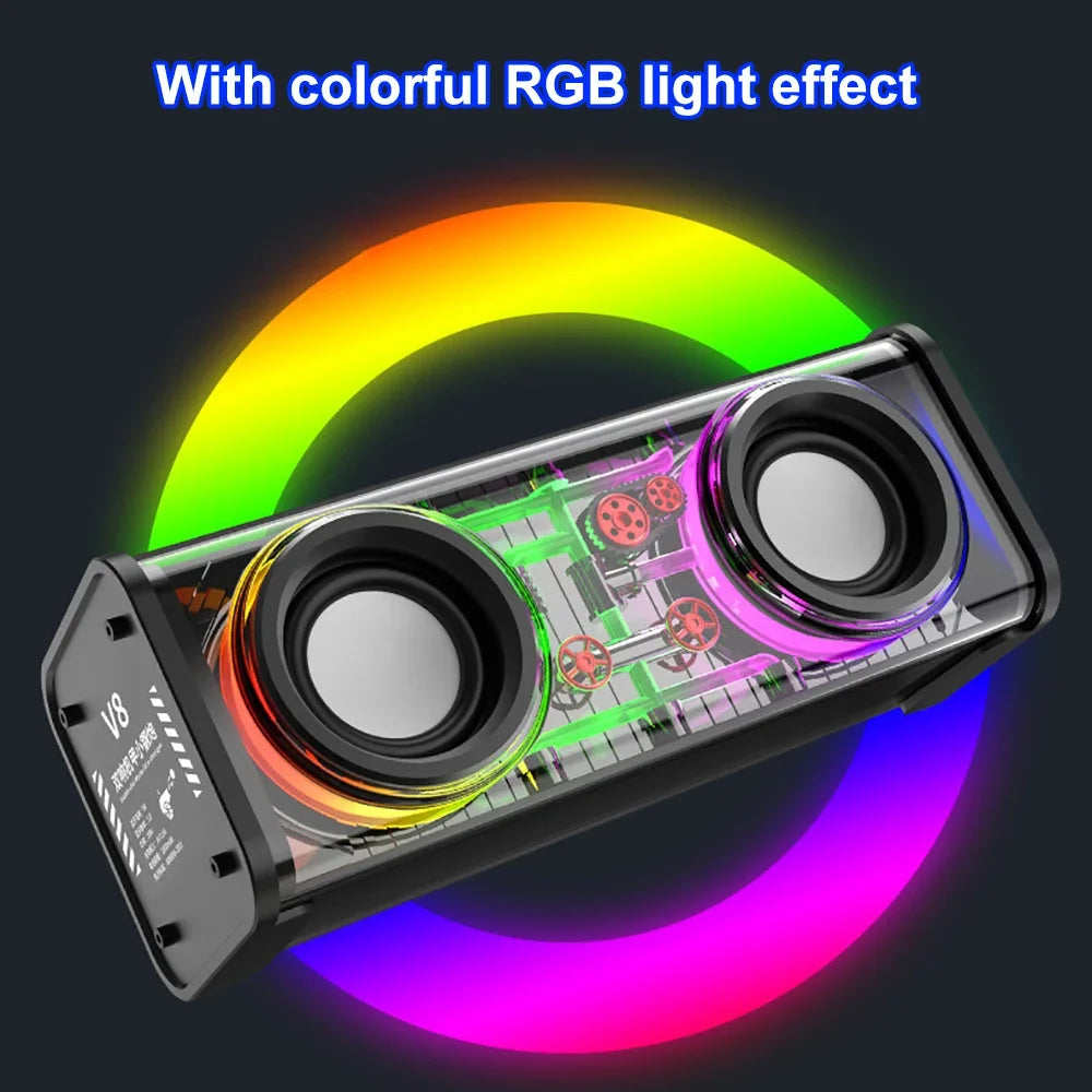 Bluetooth 5.0 Dual Speakers 1800mAh Transparent Mecha Speakers Wireless RGB Light Effect Loudspeaker Bass Subwoofer Mini Speaker