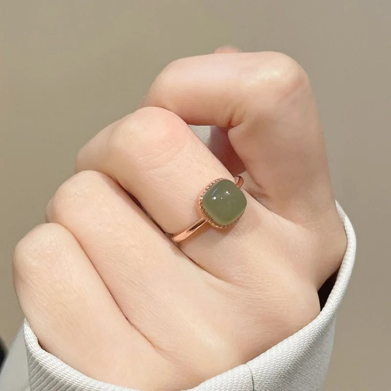New Imitation Jade Rings For Woman Fashion Sweet Finger Rings for Grils Simple Party Jewelry Gift Adjustable Ring кольца женские