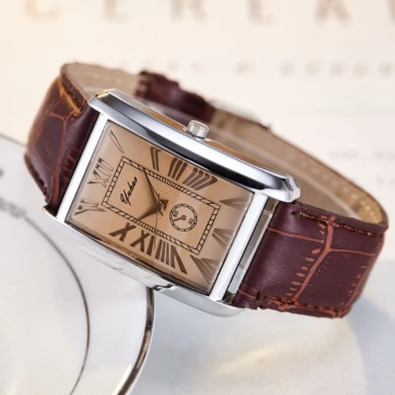 Couple Quartz Watch Luxury Rectangle Dial Women Men Leather Band Watches Luxury Gift Casual Wristwatch Relojes Para Mujer