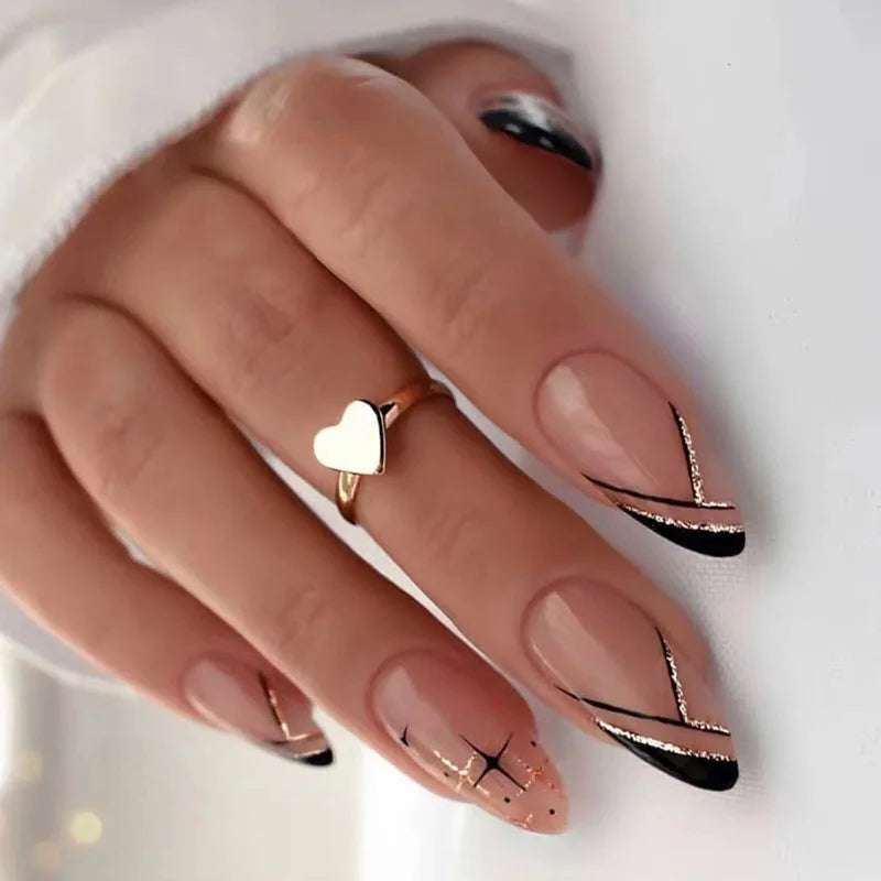 24pcs detachable sweet cool ballet false nails with star y2k designs acrylic press on nails coffin almond fake nails with glue