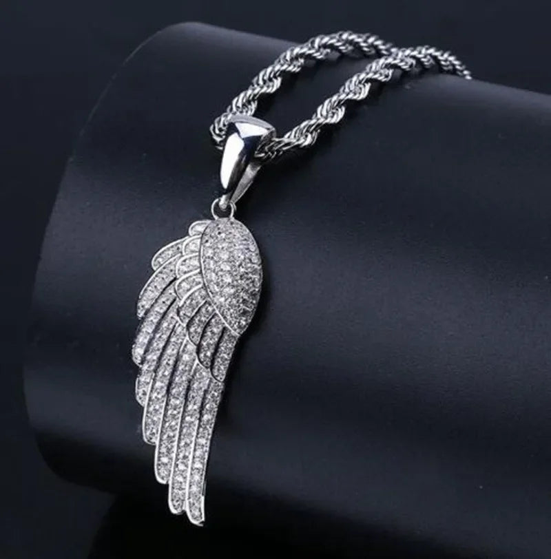 Hip Hop Ice Out Angel Wings Money Bag Pendant Necklace Suitable for Men\\\\\\\'s Fashion Personalized Rock Rap Jewelry Gift