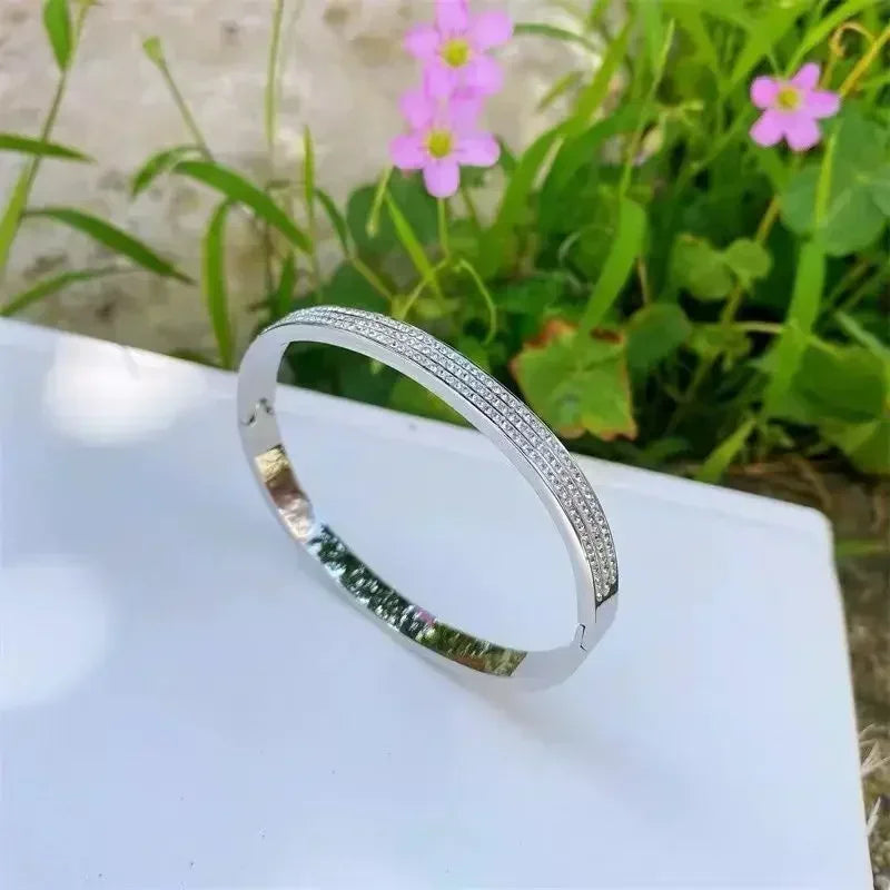 Titanium Steel Gold Silver Color Bangles for Women Girls Trend Waterproof Jewelry Luxury Sparkling Zircon Bracelet Bangle