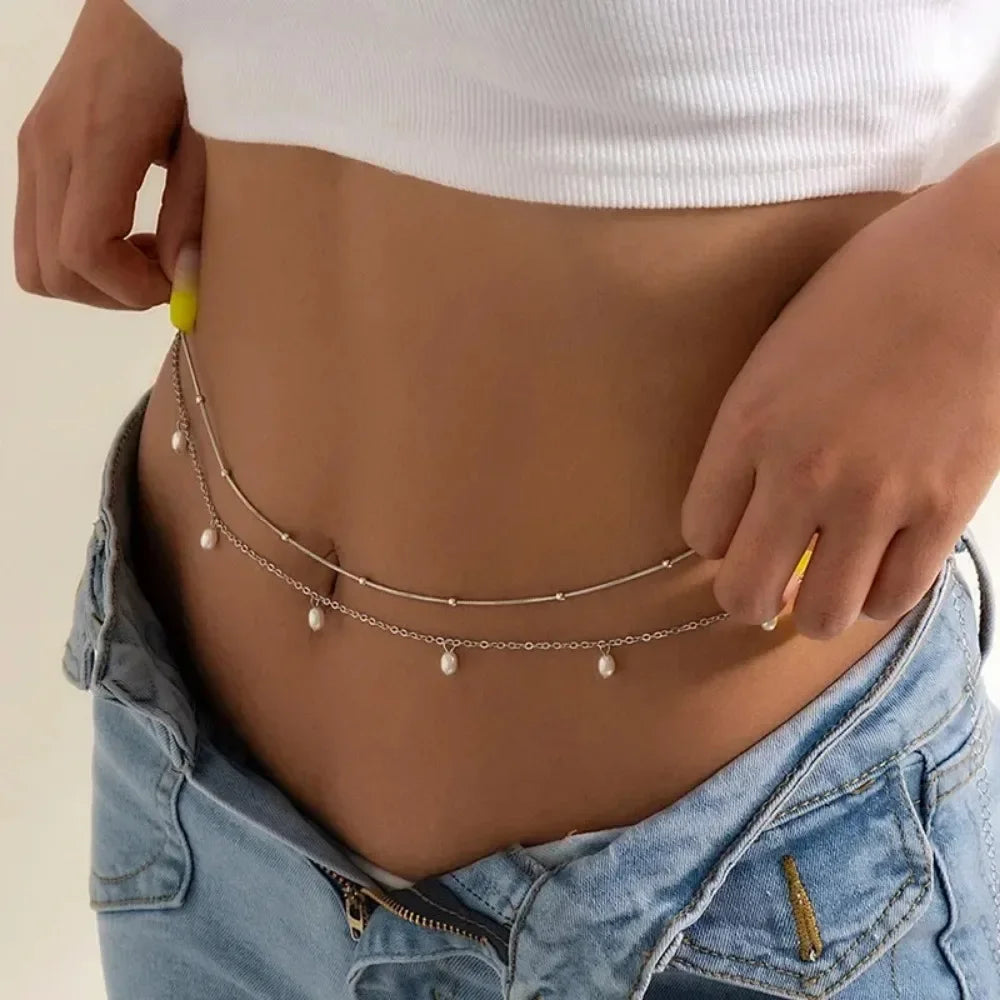 Sexy Double Layer Colorful Stone Chain for Women Crystal Butterfly Waist Bead Belly Chain Belly Belt Summer Beach Body Jewelry