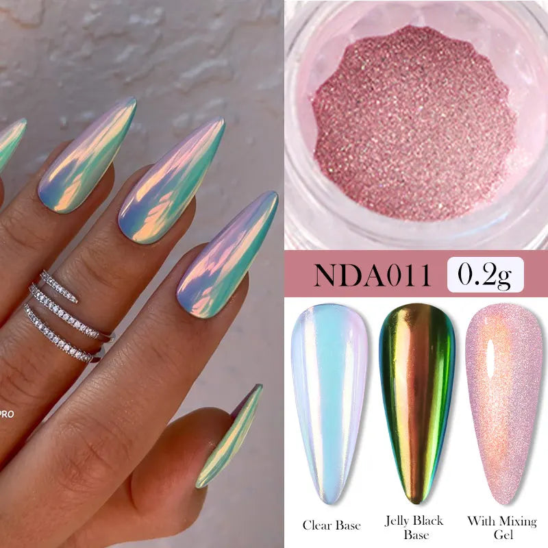 NICOLE DIARY Aurora Nail Powder White Chrome Pigment Pearl Rubbing Dust Mirror Effect Nail Art Glitter Manicure Nail Accessories
