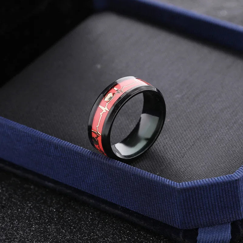 Fashion Love Heart Glow Rings Luminous Titanium Steel Teenager Heartbeat Fluorescence Couple Rings for Boys Girls Gifts