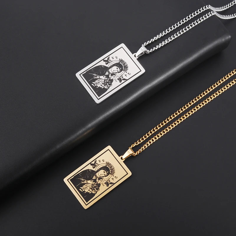 Beautiful Stainless Steel Catholic Virgin Mary Portrait Square Pendant Necklace for Men and Women Religious Catholic Jewelry