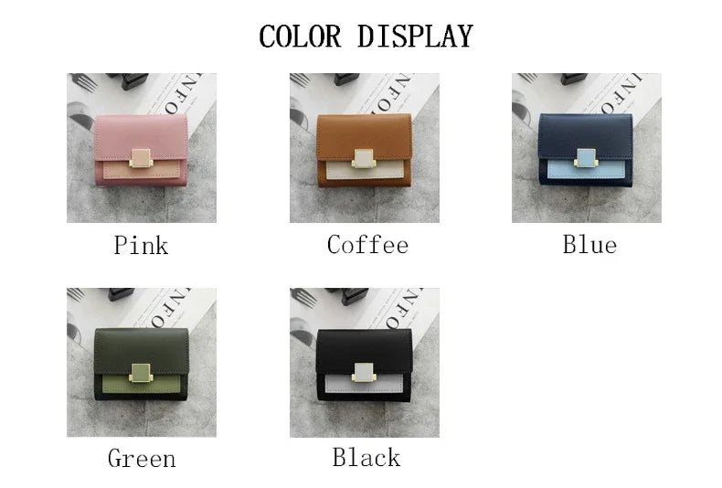 Patchwork Short Women's Wallet Fashion Square Clutch Money Credit Multiple Card Holders Metal Buckle Tri-Fold Ladies Coin Purse