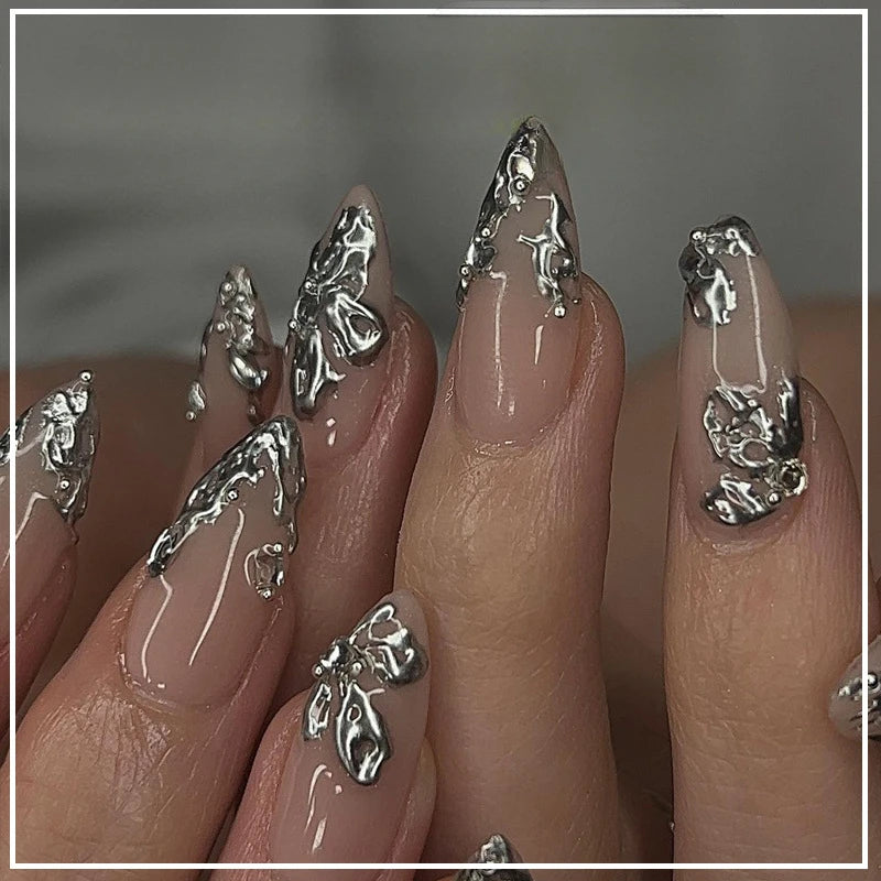 24pc Sweet Cool Hot Girl False Nail with glue Wearable black y2k pink diamond fake nails with designs press on nails Art Almond