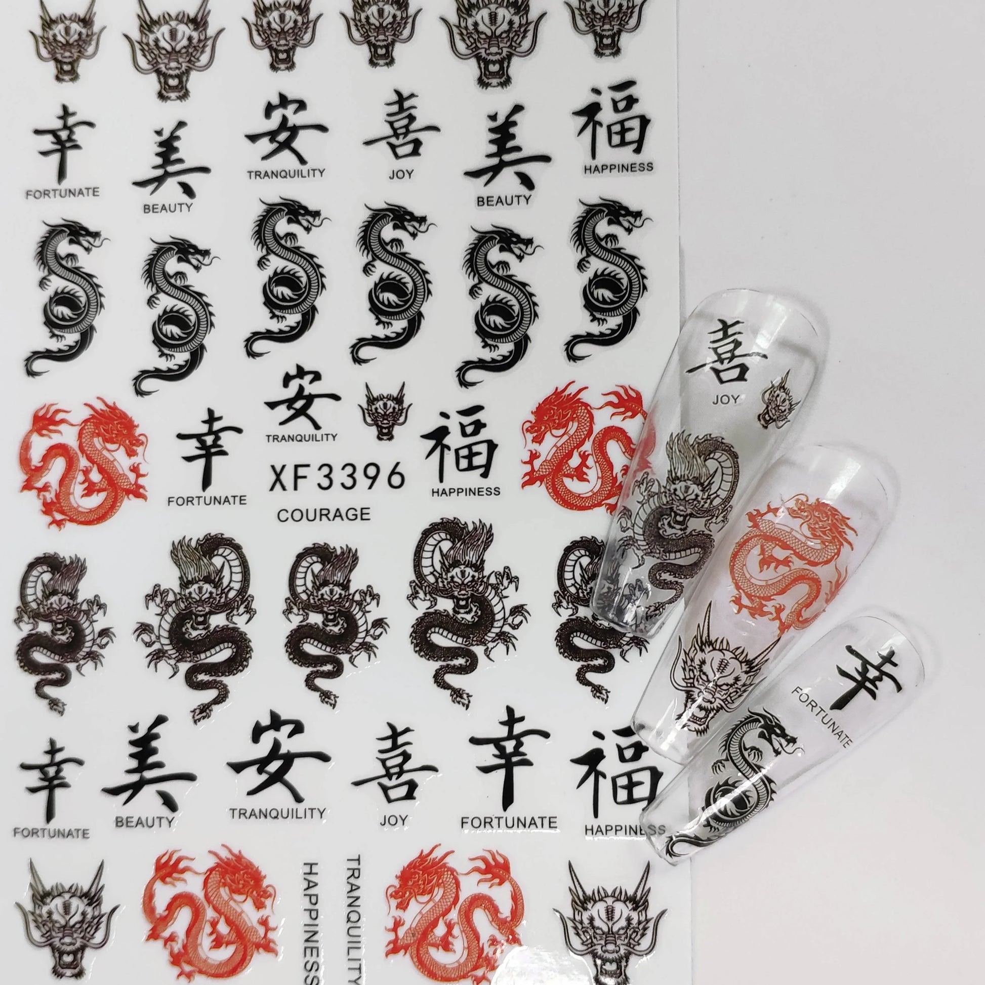 3D Chinese Red Black Dragon Manicure Decor Stickers Snake Nail Sticker DIY Self Adhesive Nail Decals Acrylic Nail Art Decoration