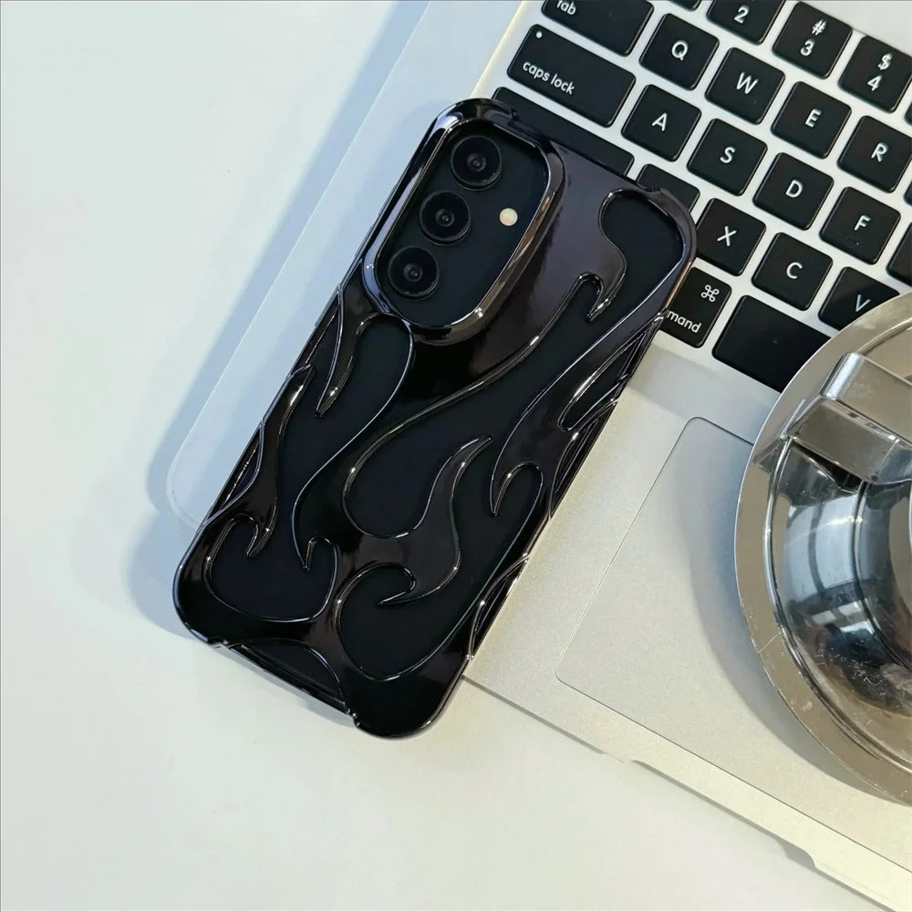 Fashion Hollow Slim Flame Pattern Soft Case For Samsung Galaxy S25 S24 Ultra S22 S23 A54 A55 A16 A15 A14 A06 Shockproof 3D Cover