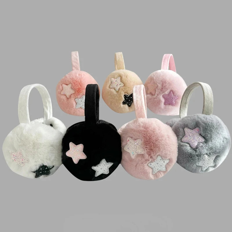 Furry Earmuffs Sequins Stars Pattern Winter Warm Earmuffs Foldable Plush Ear Muffs Women Outdoor Skiing Ear Warmer Earflap Lady