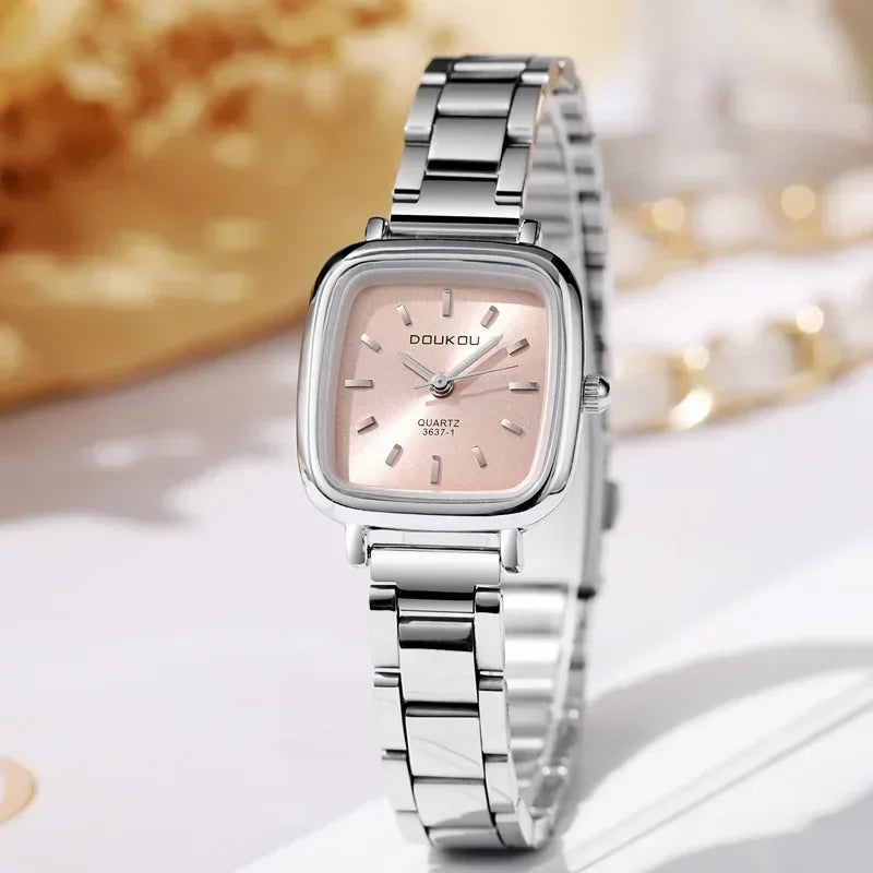 New Brand Ladies Watch Versatile Korean Female Student Small Square Quartz Watch Adjustable Stainless Steel Strap Wristwatches