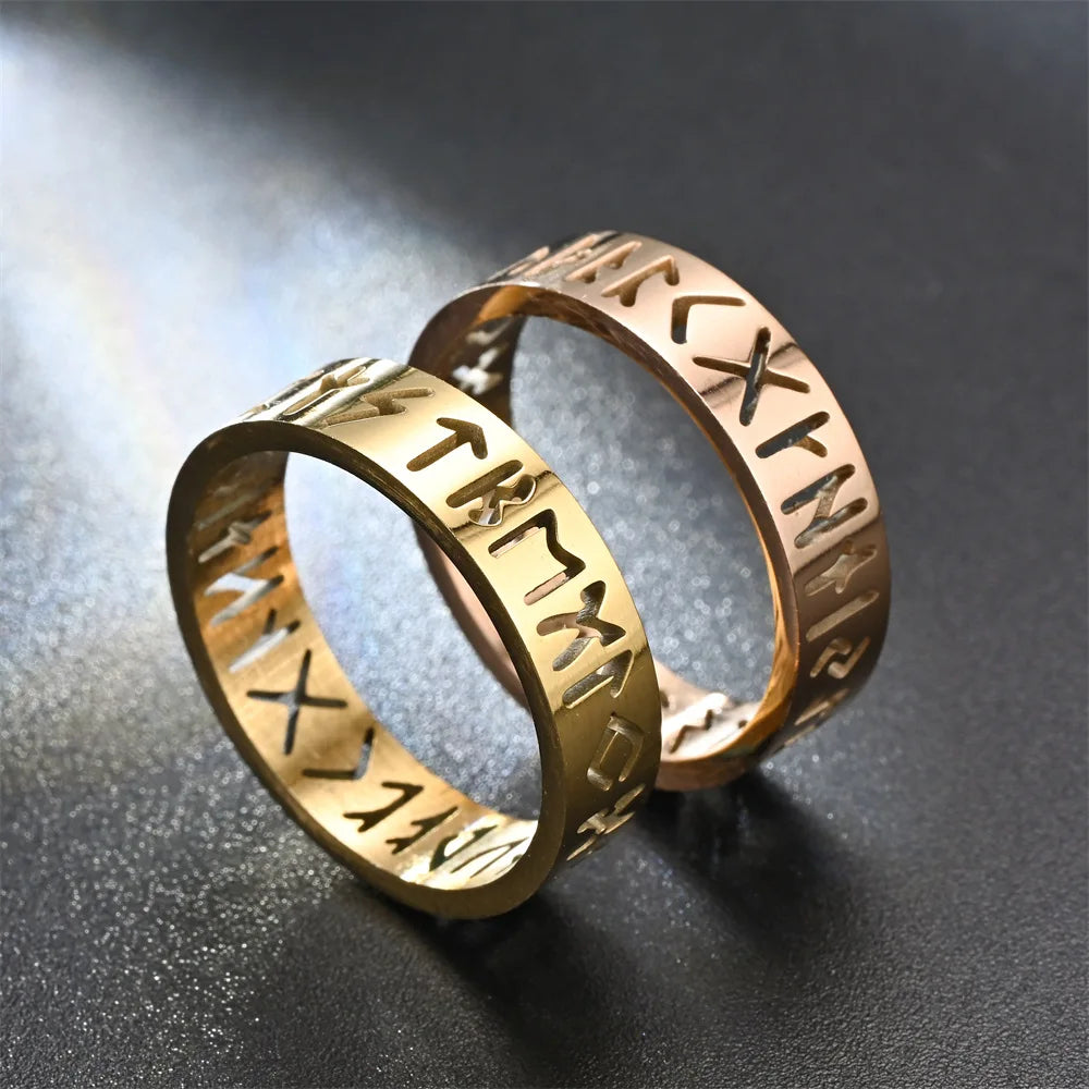 2025 New Stainless Steel Hollow Out Ring for Men Women Fashion Hollow Rune Design Finger Anillo Antiestres Anxiety Rings