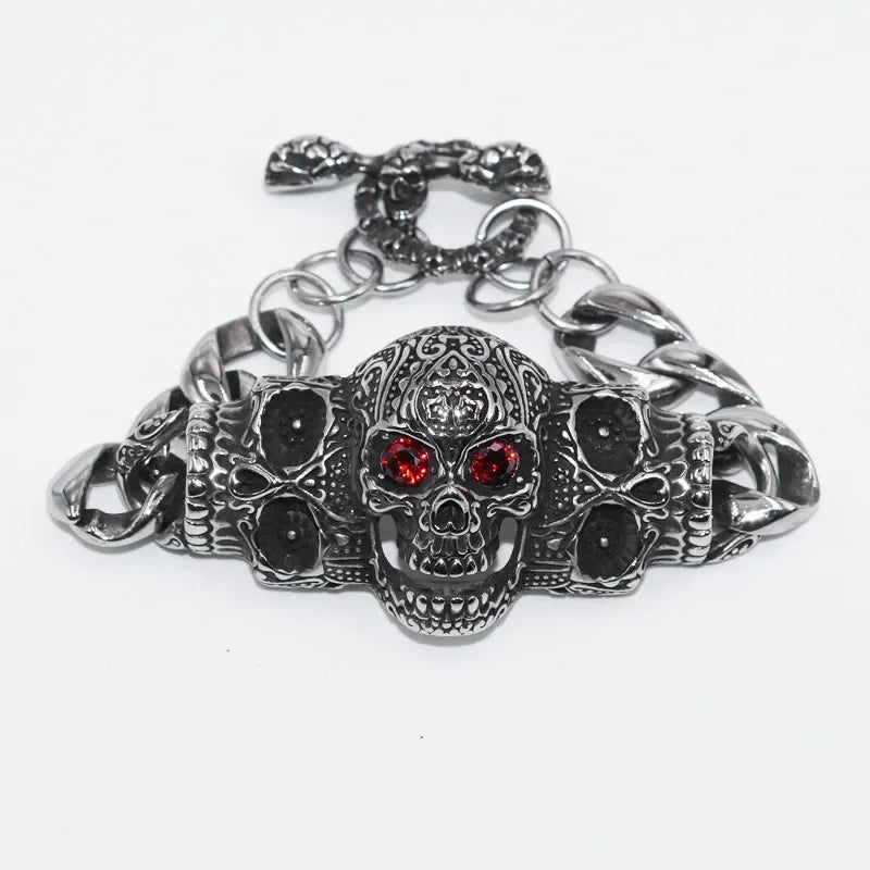 Nordic  Celtic Double Wolf Head Men's Stainless Steel Chain Bracelet Byzantine King Chain Punk Rock Party Jewelry