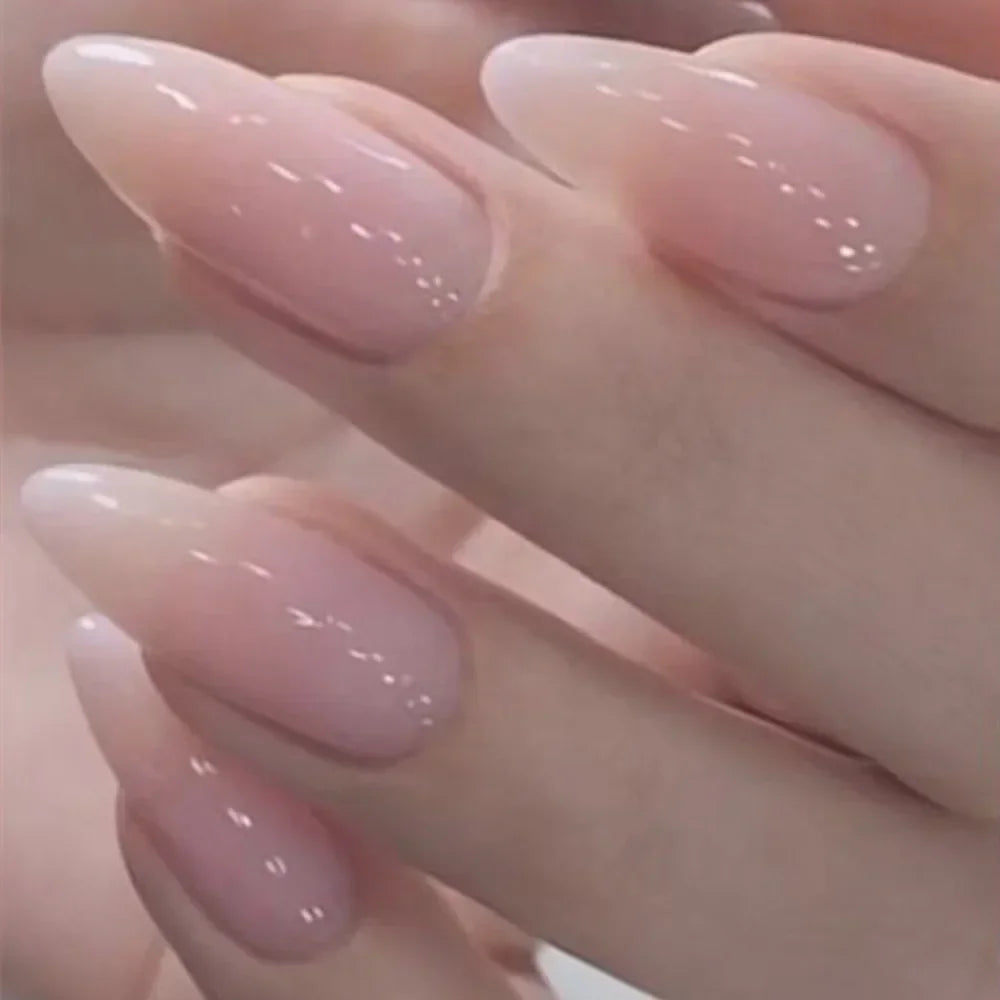 24Pcs Gradient Fake Nails Almond Press on Nails Solid Color Ombre Stick on Nails Full Cover Glazed Donut Acrylic Manicure Nail