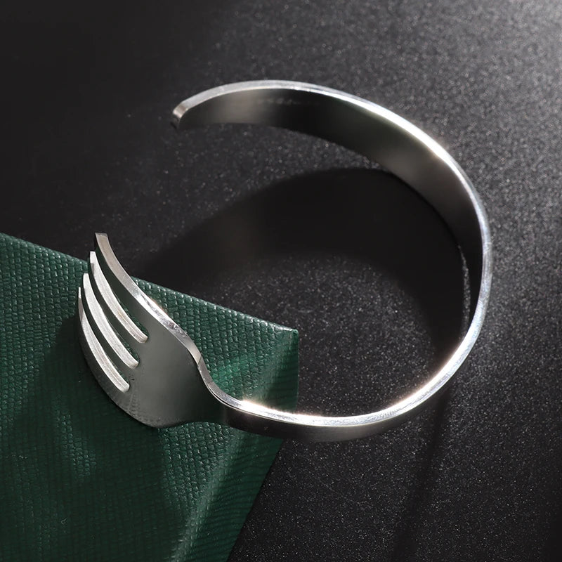 Creative Design Cutlery Knife Fork Men Bangles Women Stainless Steel Friendship Arm Cuff Open Bracelet Fun Trend Jewelry