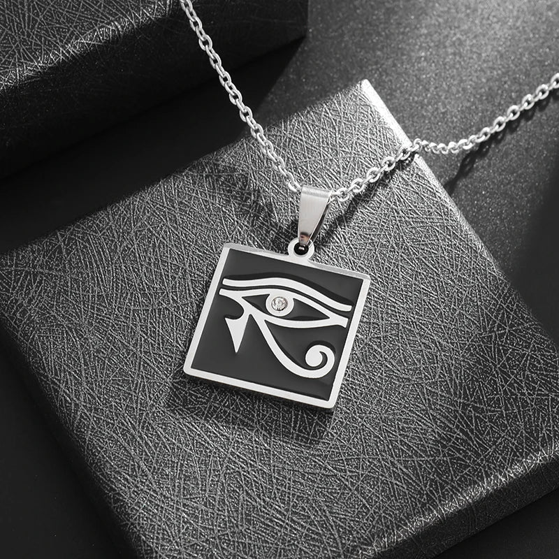 Ancient Egyptian Pharaoh Life Anka Cross Stainless Steel Necklace Anubis Totem Pendant Men\'s Amulet Jewelry Leather Rope Chain