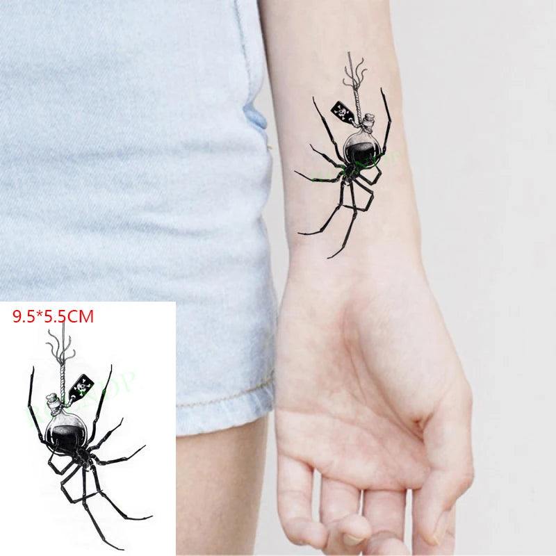Waterproof Temporary Tattoo Sticker Neck Black Gothic Punk Devil Bull Cross English Letters Flash Tatoo Fake Tatto for Woman Men