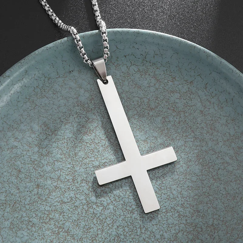 Catholic Jesus Cross Stainless Steel Pendant Necklace for Men Women Vintage Christian Prayer Jewelry