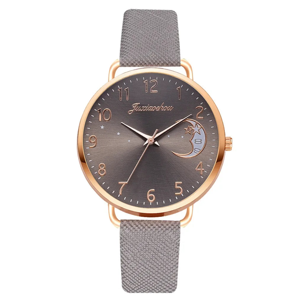 New Famous Brand Women Watch Moon Dial Quartz Watch PU Leather Strap Calendar Wristwatches Clock Gift Reloj Mujer Dropshipping