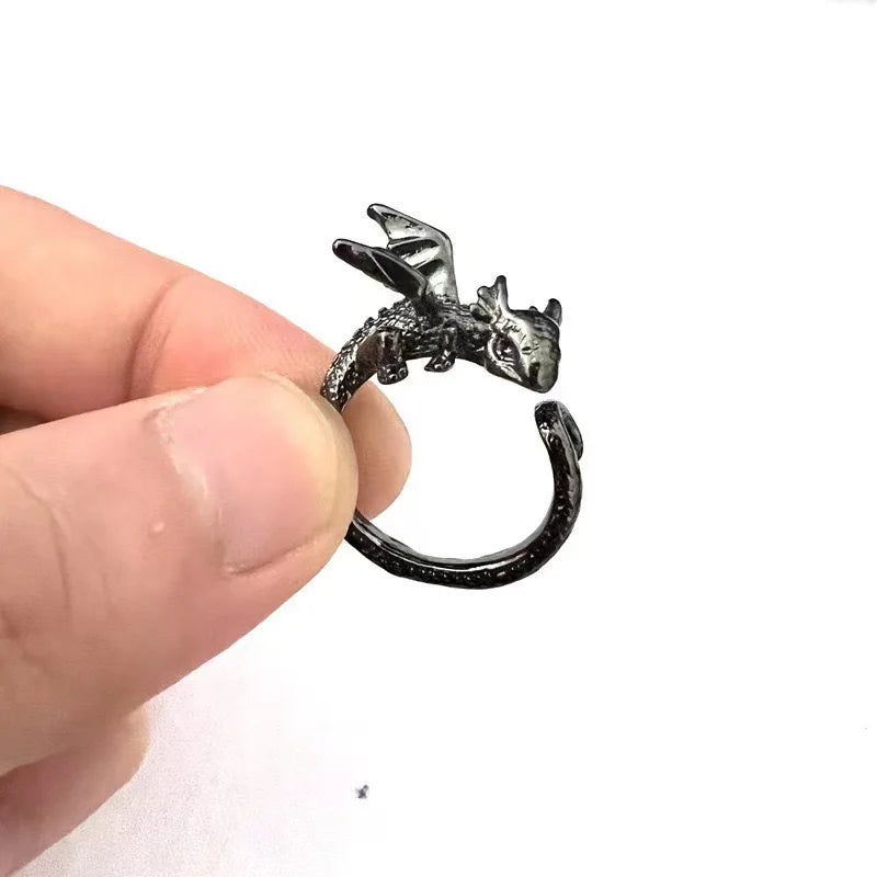 Antique Silver Color Dragon Rings Gothic Punk Men Pterosaur Wings Opening Adjustable Rings Vintage Jewelry Accessories Gifts