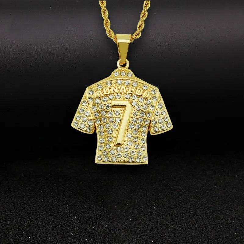 Hip Hop Men's Necklace Football 7 Pendant With Stainless Steel Chain and Iced Out Bling Rhinestones Necklace Sports Jewelry Gift