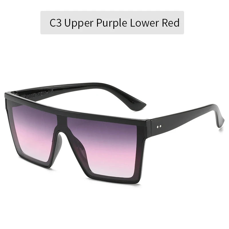 2023 Vintage Male Flat Top Sunglasses Men Brand Black Square Shades UV400 Gradient Sun Glasses For Women Cool One Piece Designer