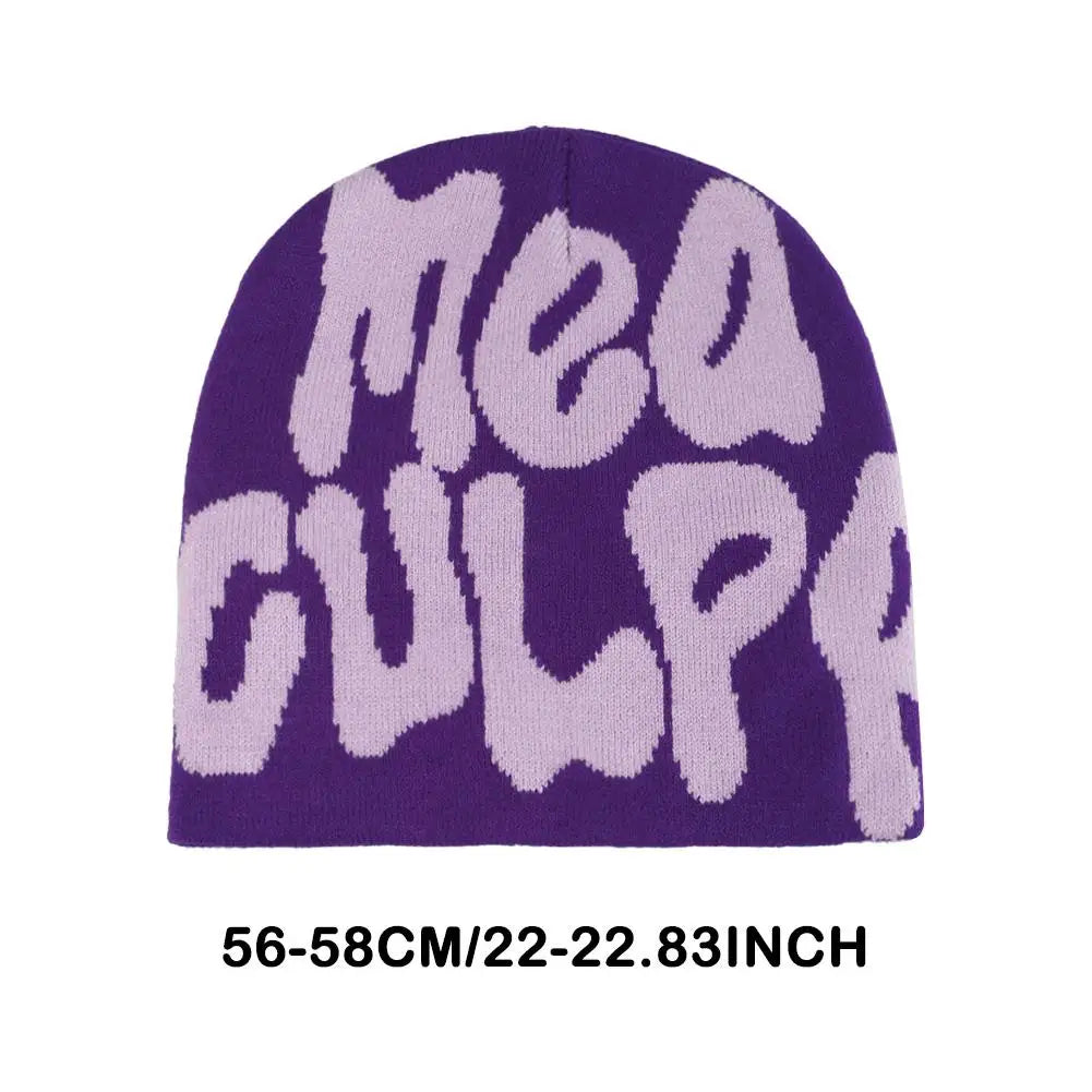 Fashion Korean Y2K Knitting Beanie Hat Cool Letter Graphic Knitting Beanie Cozy Knit Skullies Cap Slouchy Unisex Winter Hats
