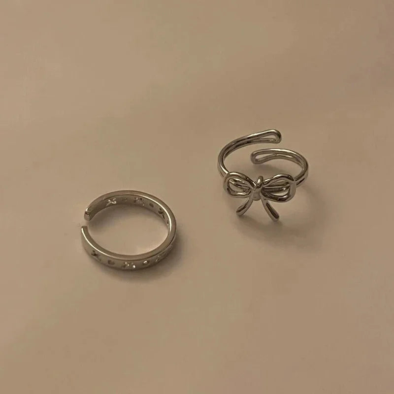 1/7PCS Simple Fashion Retro Bow Adjustable Finger Rings Personality Bowknot Rings Women Jewelry
