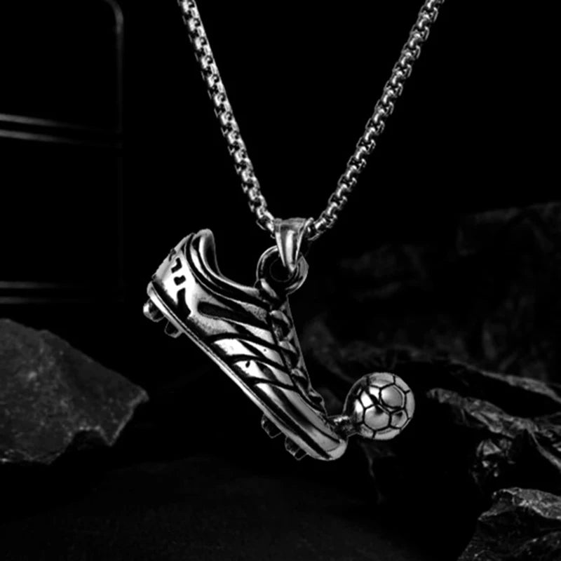Football Shoe Pendant Necklace Boys Vintage Silver Color Hip Hop Punk Sports Style Stainless Steel Chain Fashion Man Jewelry