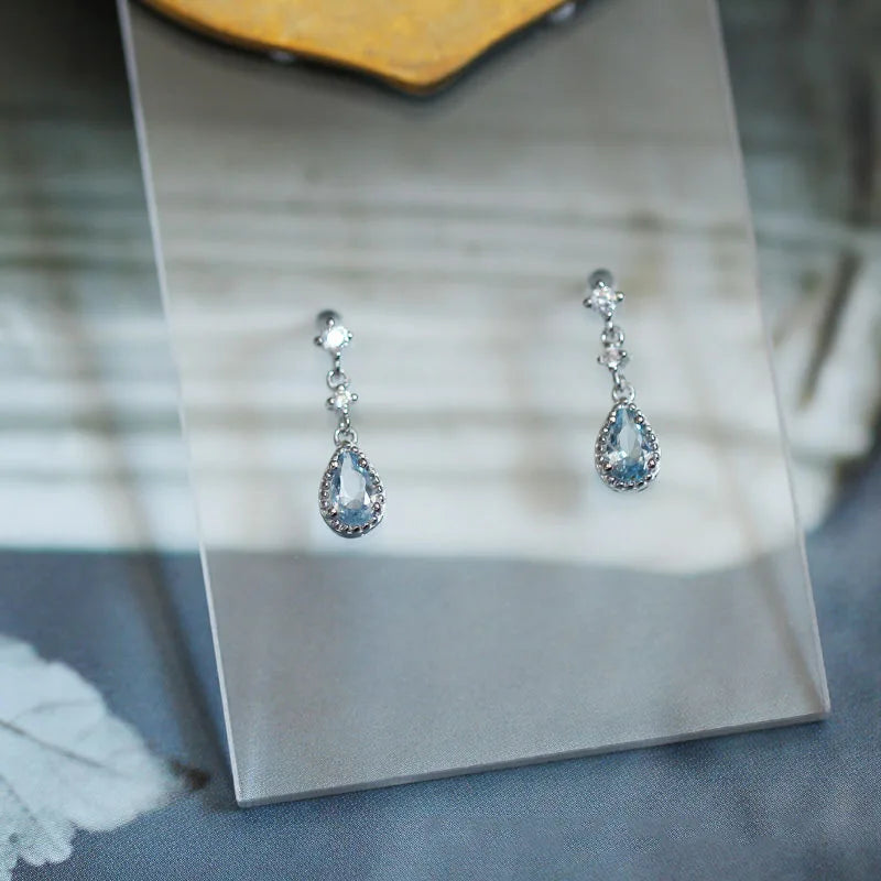Silver Color Blue Crystal Pendant Earrings Simple Fashion Holiday Jewelry Sweet Romantic Gift
